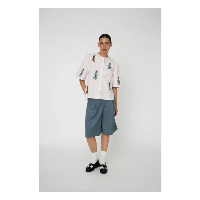 Blusa bordada con lazo Algodón orgánico | Rosa Pálido