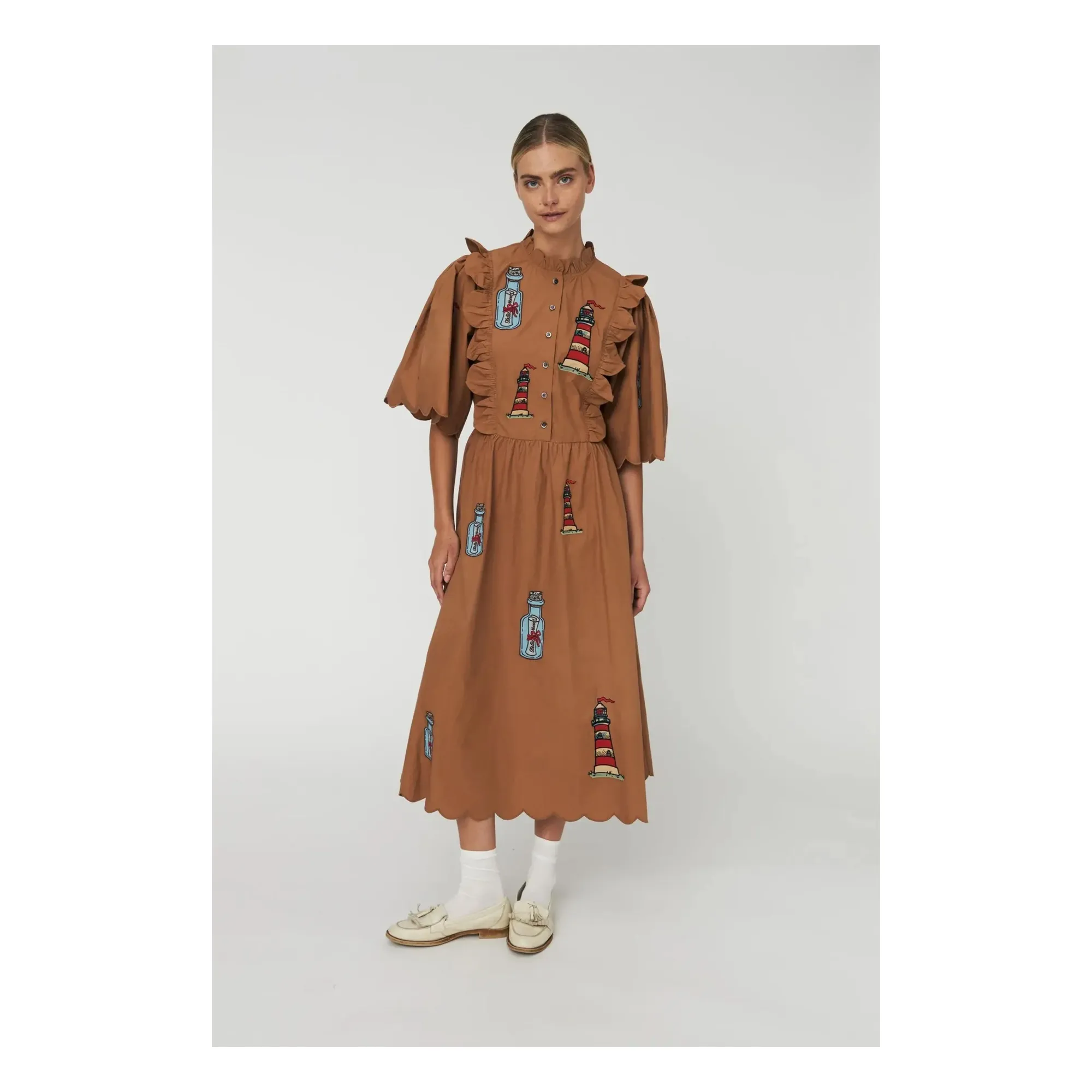 Stella Nova Brown Organic Cotton Embroidered Dress