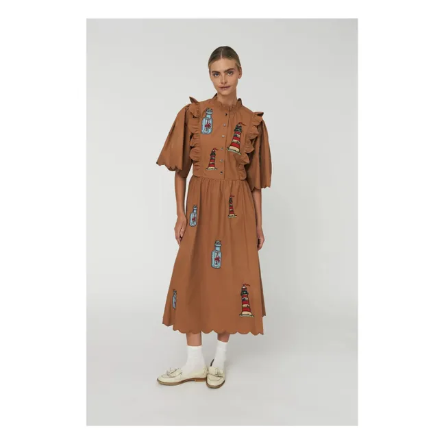 Vestido bordado de algodón orgánico | Marrón