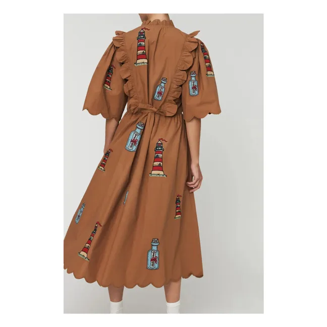 Vestido bordado de algodón orgánico | Marrón