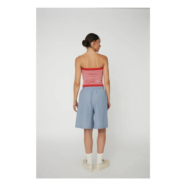 Short Brodé Rayures Coton Bio | Bleu
