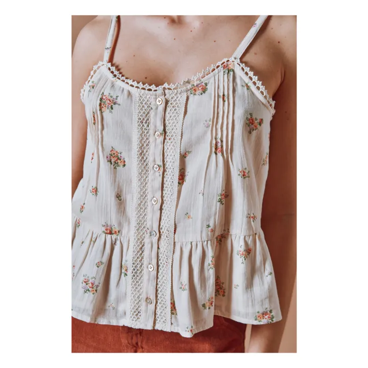 Top estampado de algodón orgánico | Crema- Imagen del producto n°1