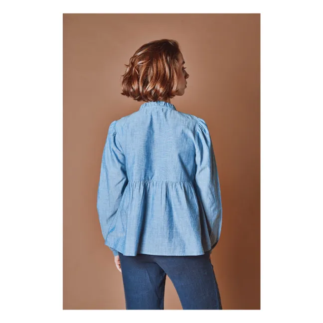 Blusa de algodón chambray | Azul