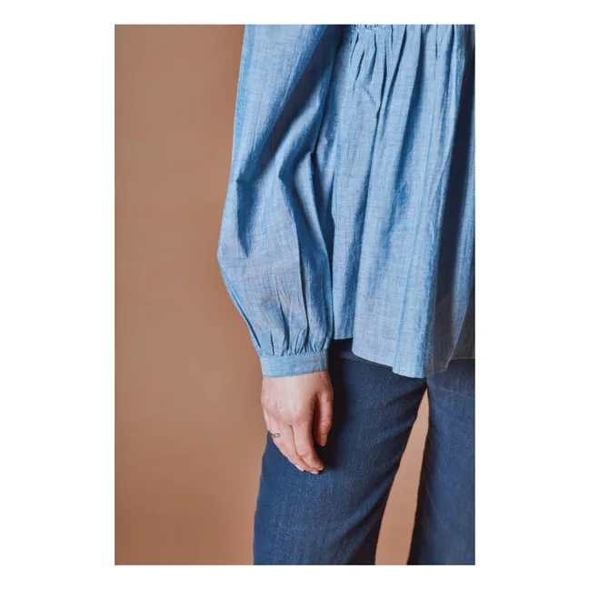 Smocks Chambray Cotton Blouse | Blue