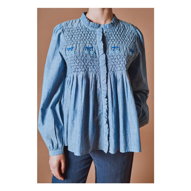 Smocks Chambray Cotton Blouse | Blue