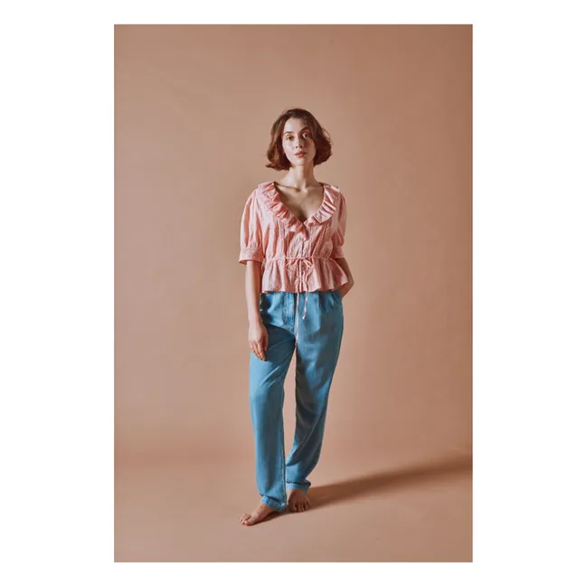 Blusa con volantes de algodón bordado | Rosa