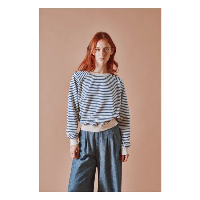 Sweat Rayures Coton Bio | Bleu marine