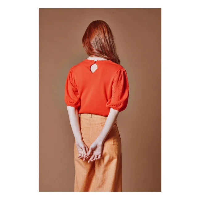 Pull Ajouré Nœud Coton Bio | Coquelicot