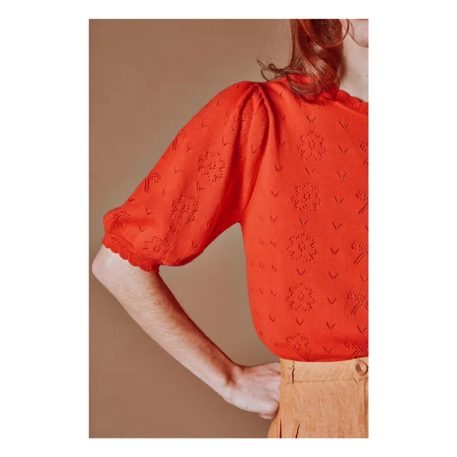 Pull Ajouré Nœud Coton Bio | Coquelicot