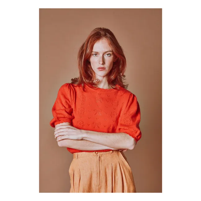 Pull Ajouré Nœud Coton Bio | Coquelicot