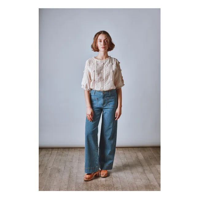 Blusa bordada de algodón | Crema