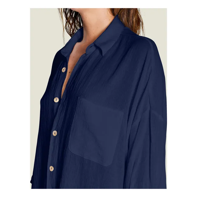 Vestido de gasa de algodón Mykonos | Azul Marino