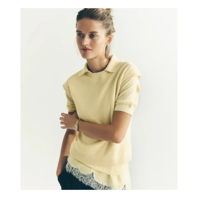 Pull Manches Courtes Cachemire | Jaune citron