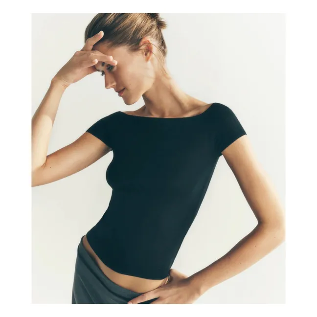 Top Maille Col Bardot Cachemire et Soie | Noir