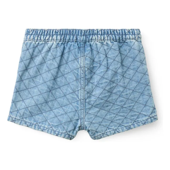 Organic Cotton Quilted Denim Shorts | Light Blue