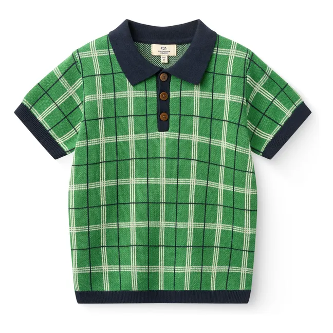 Polo Carreaux Maille Coton Bio | Vert prairie
