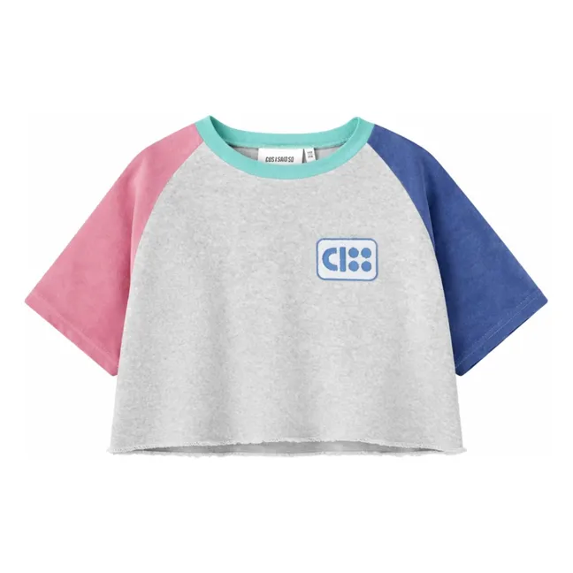 Camiseta corta de algodón orgánico Colorblock | Gris Jaspeado