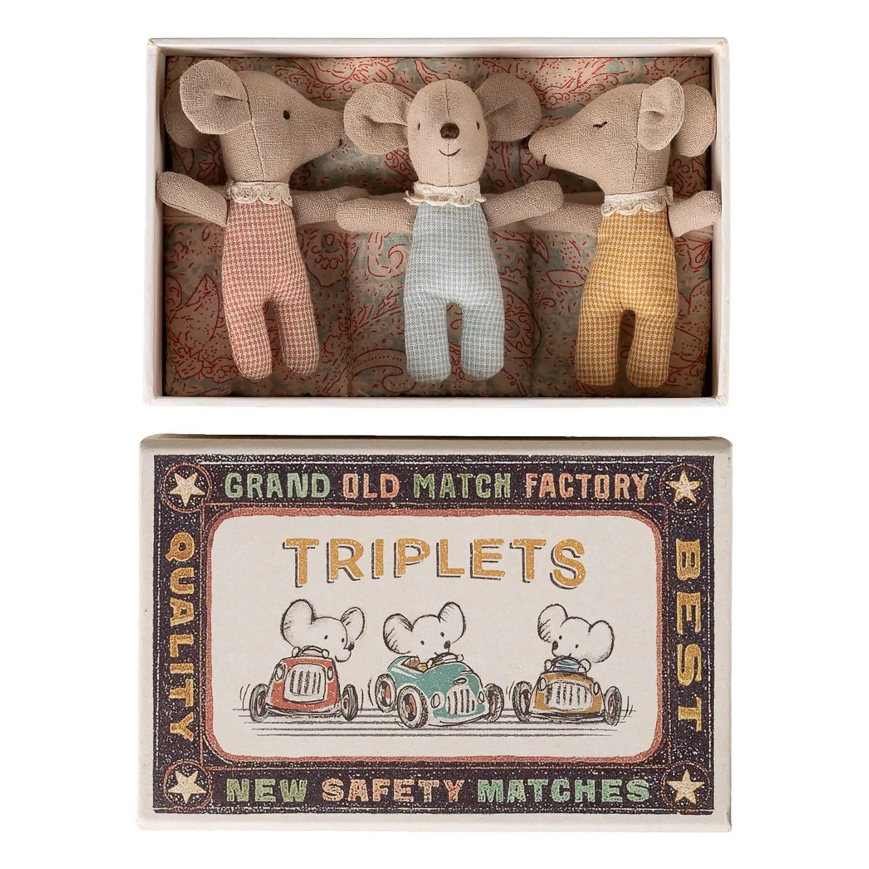 Maileg Multicoloured Triplet Baby Mice In A Box
