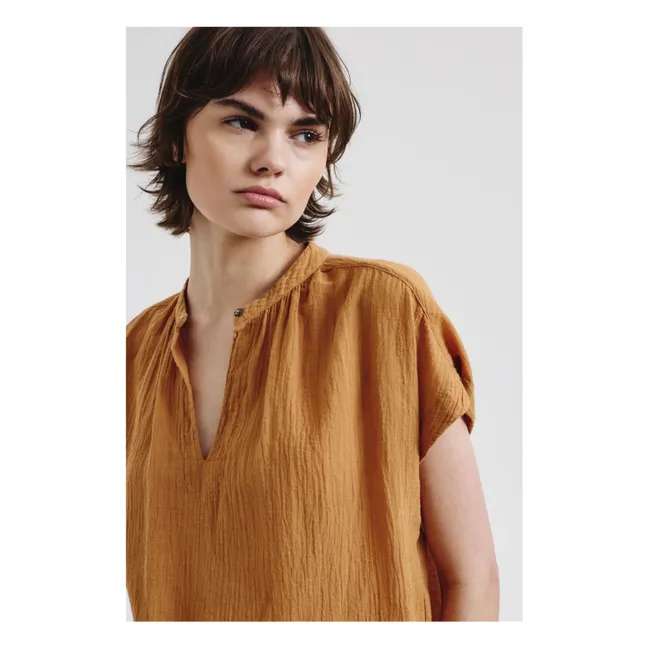 Blusa de manga corta de gasa de algodón orgánico | Albaricoque