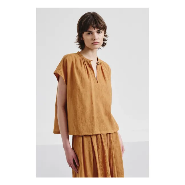 Blusa de manga corta de gasa de algodón orgánico | Albaricoque