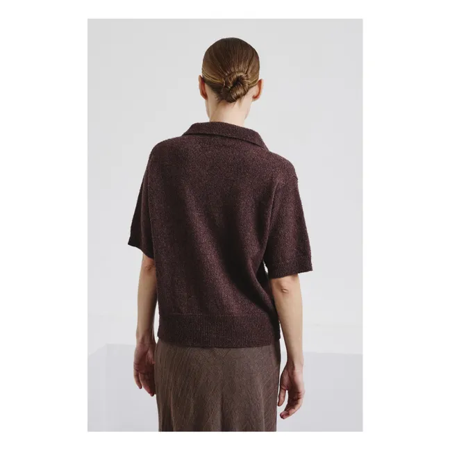 Polo de punto de algodón y lino | Marrón oscuro