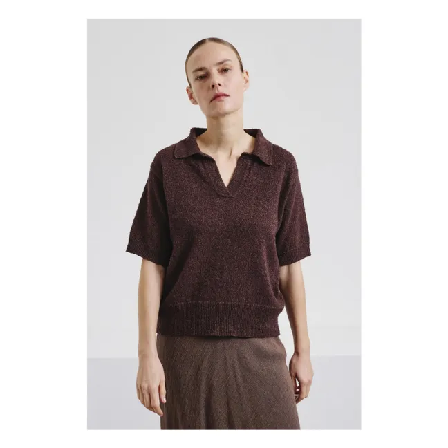 Cotton and Linen Polo Sweater | Dark Brown