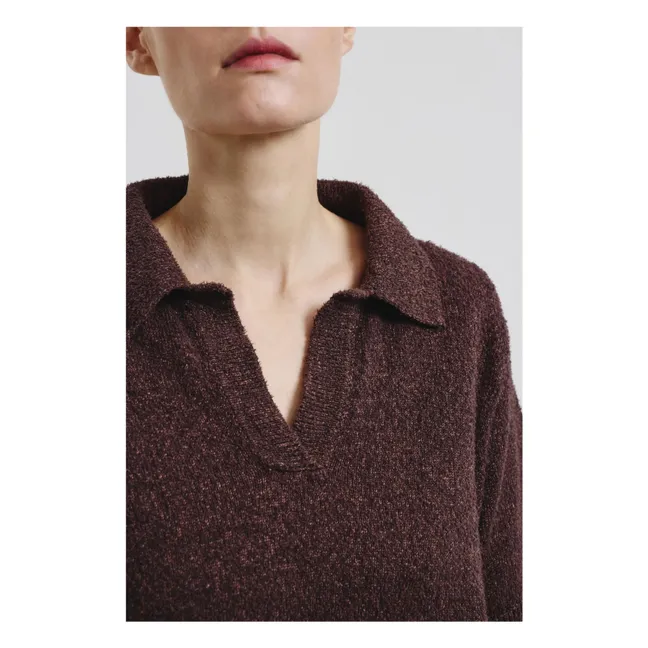 Polo de punto de algodón y lino | Marrón oscuro
