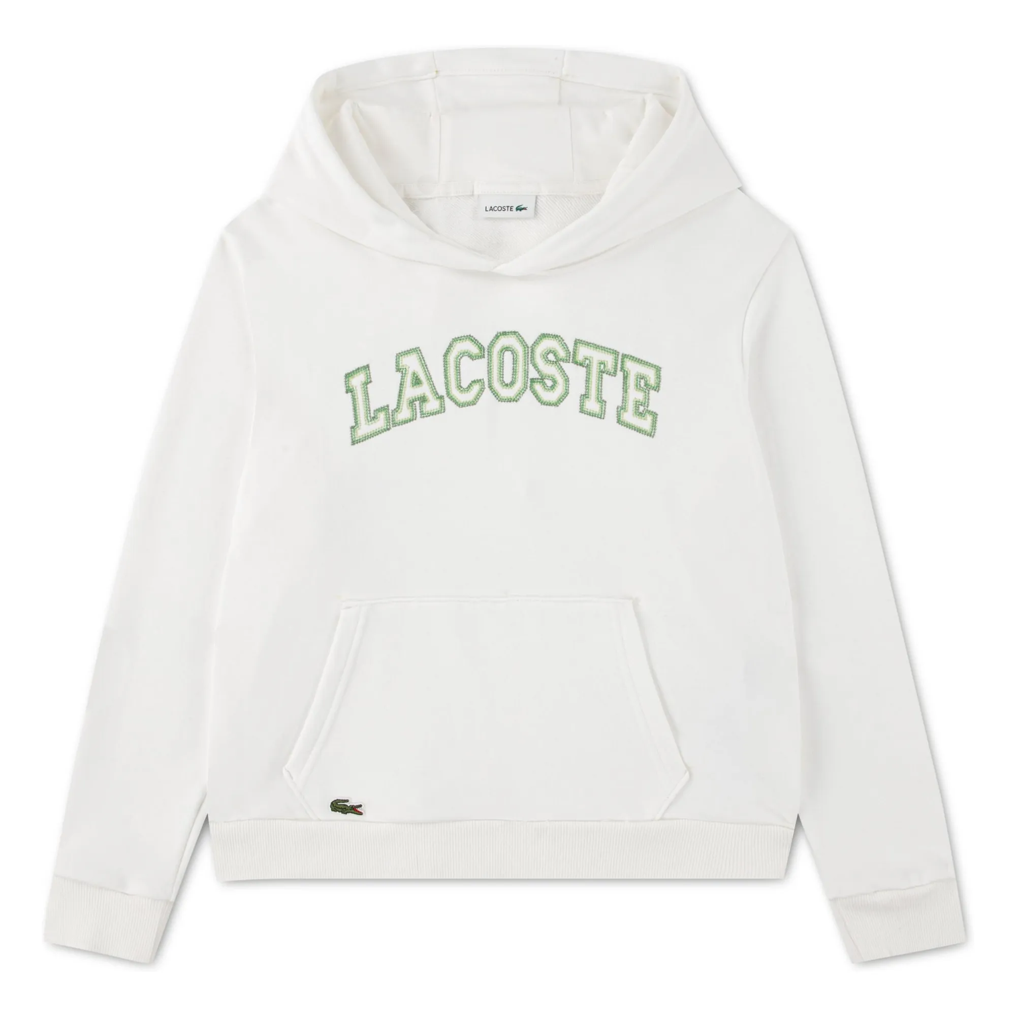 Lacoste White Logo Embroidered Hoodie Organic Cotton