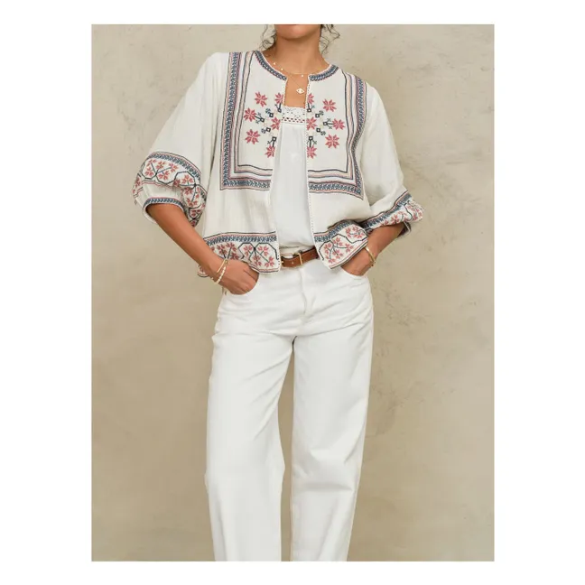 Calista Cotton Embroidered Jacket | Ecru