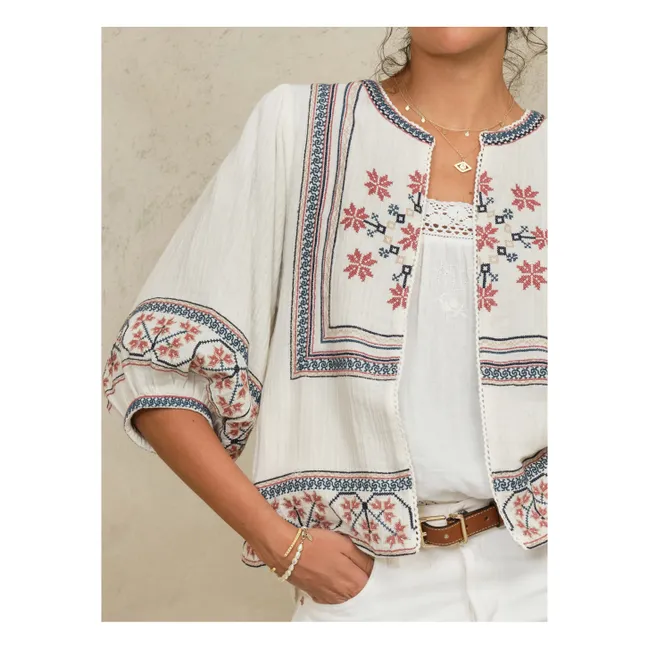 Calista Cotton Embroidered Jacket | Ecru