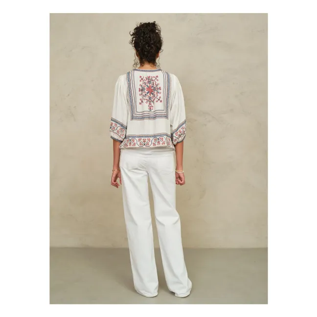 Veste Brodée Calista Coton | Ecru