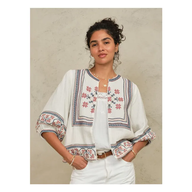 Calista Cotton Embroidered Jacket | Ecru