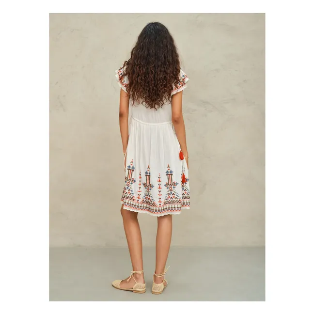 Vestido bordado de algodón Rani | Crudo