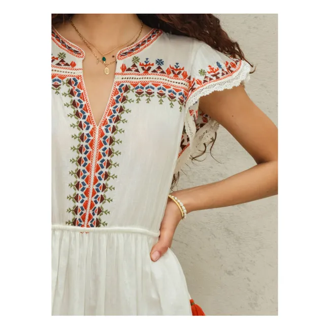 Vestido bordado de algodón Rani | Crudo
