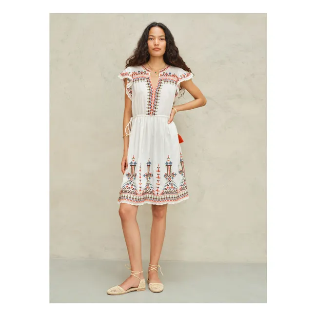 Vestido bordado de algodón Rani | Crudo