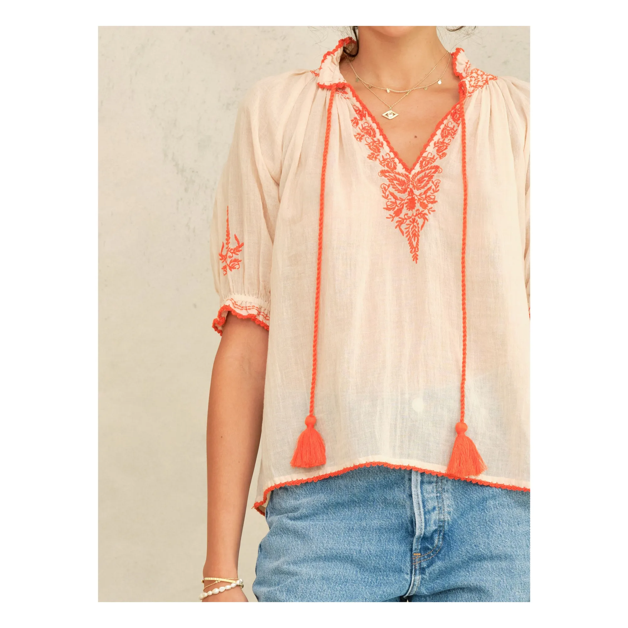 Blouse Talia Coton | Corail Orange- Image produit n°7