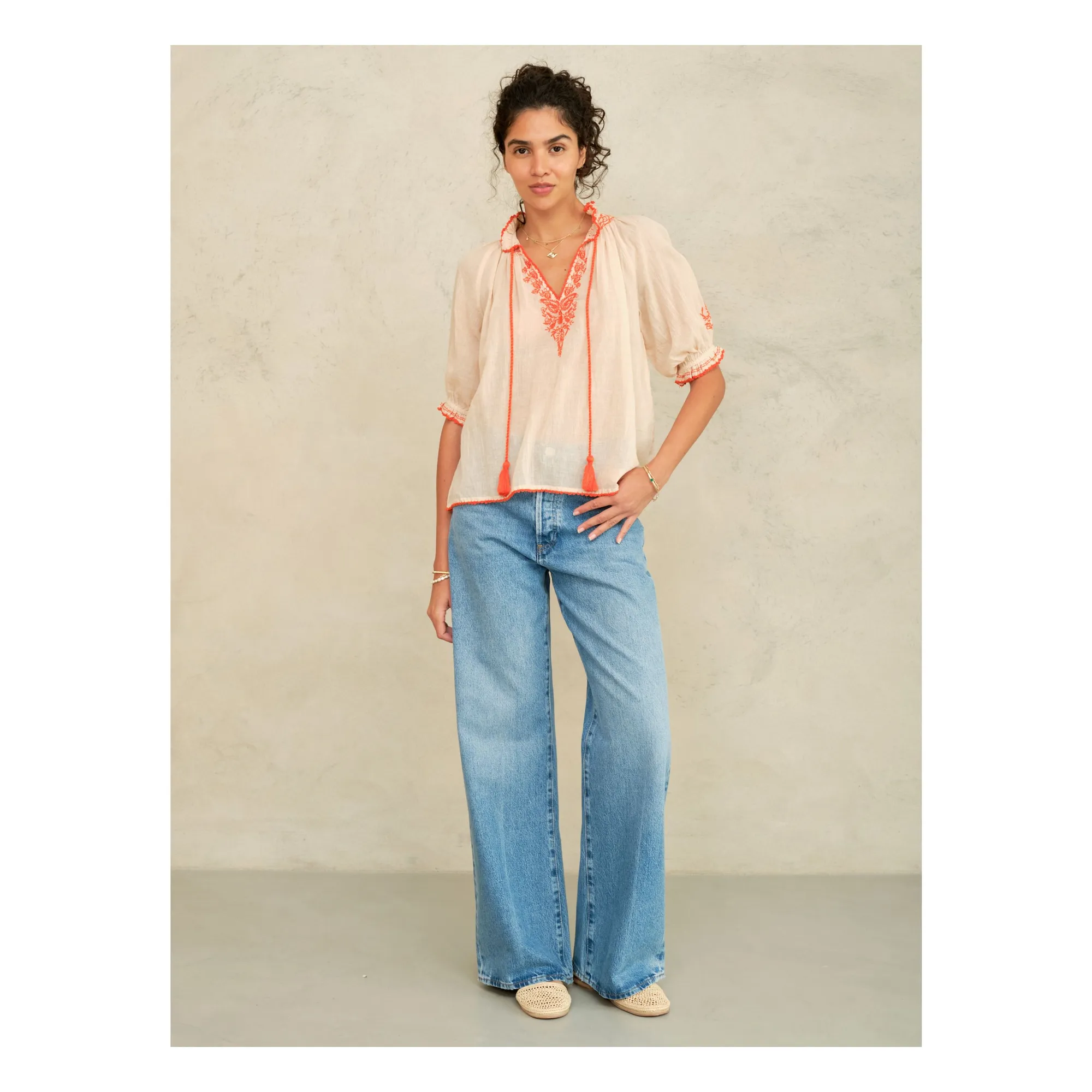 Blouse Talia Coton | Corail Orange- Image produit n°1