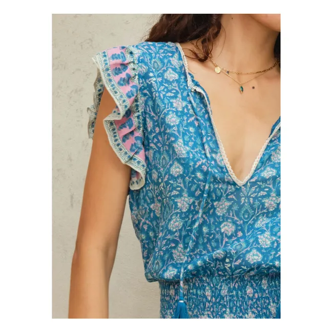 Vestido estampado de algodón Myla | Azul