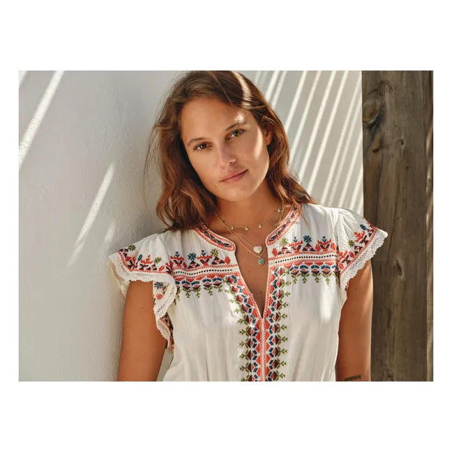 Vestido bordado de algodón Rani | Crudo