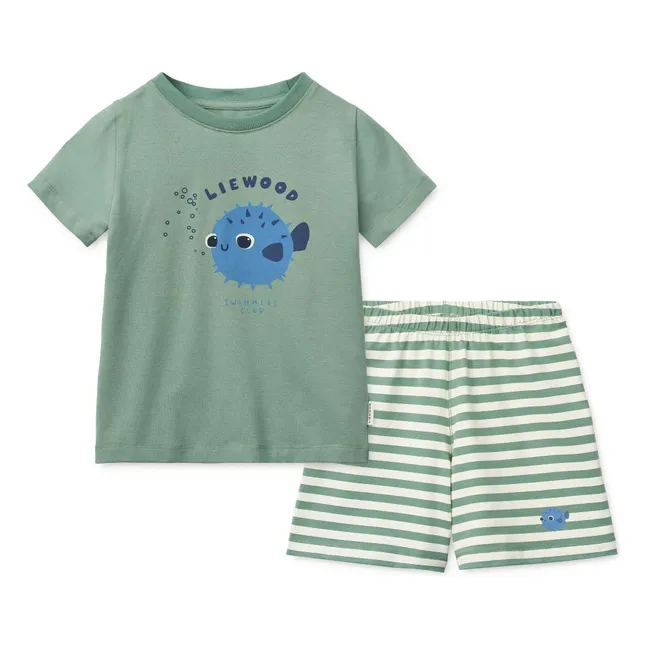Conjunto de camiseta y pantalón corto de algodón ecológico Poisson-Globe | Verde