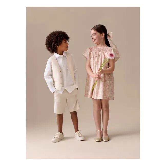 Robe Smockée Arlène Fleurie Coton Bio | Rose pâle