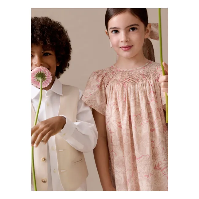 Robe Smockée Arlène Fleurie Coton Bio | Rose pâle