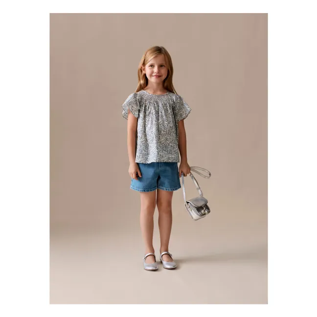 Blouse Smockée Nella Fleurie Coton Bio | Bleu de Prusse