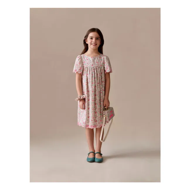 Robe Feston Lysiane Fleurie Coton Bio | Rose