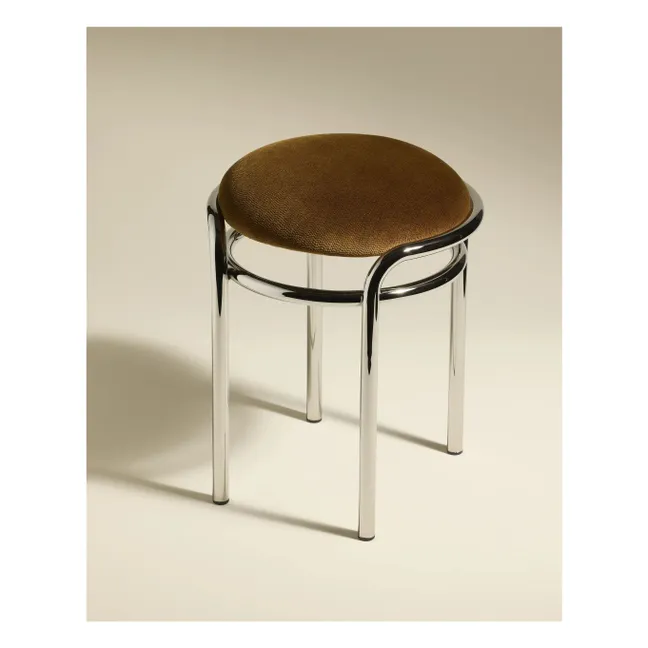 Tabouret chromé en velours Moon | Havane