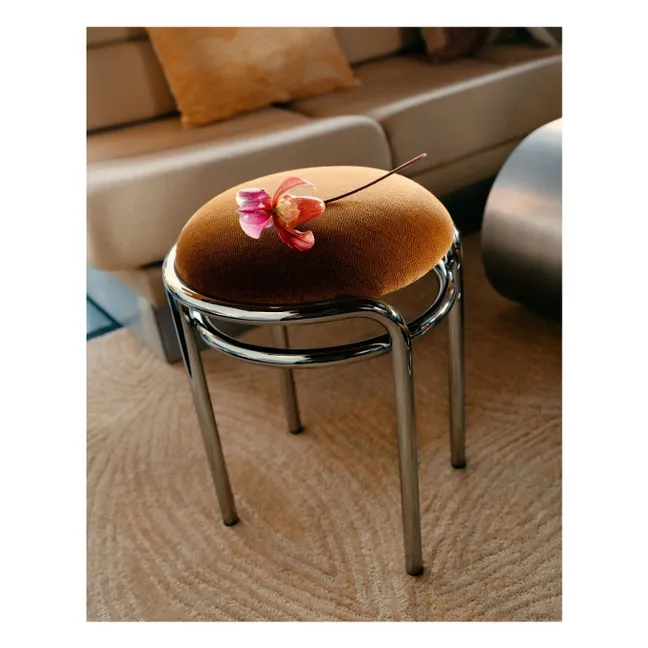 Tabouret chromé en velours Moon | Havane