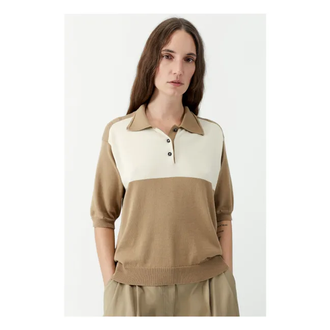 Colorblock organic cotton polo shirt | Camel