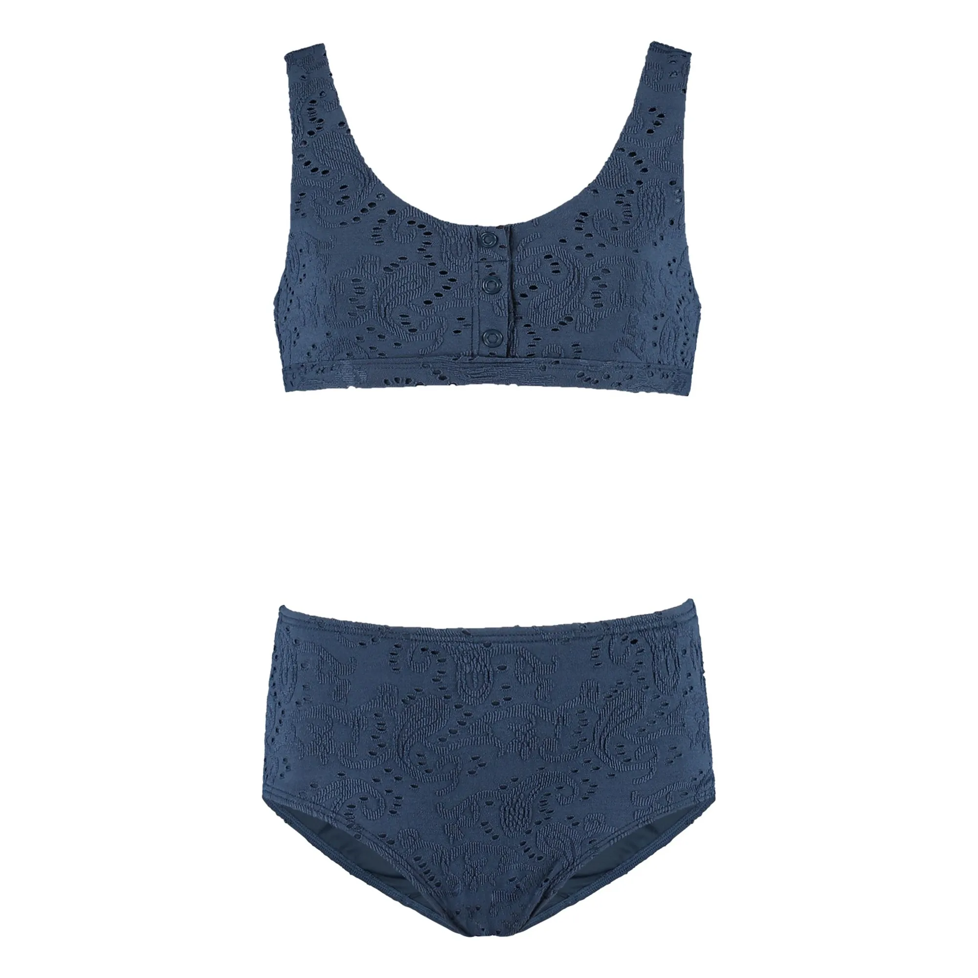 Beachlife Midnight Blue Recycled Fibers Embroidery Buttoned Swimsuit