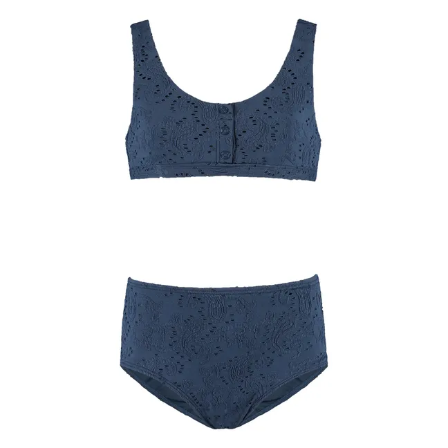 Maillot de Bain Boutonné Broderie Fibres Recyclées | Bleu nuit