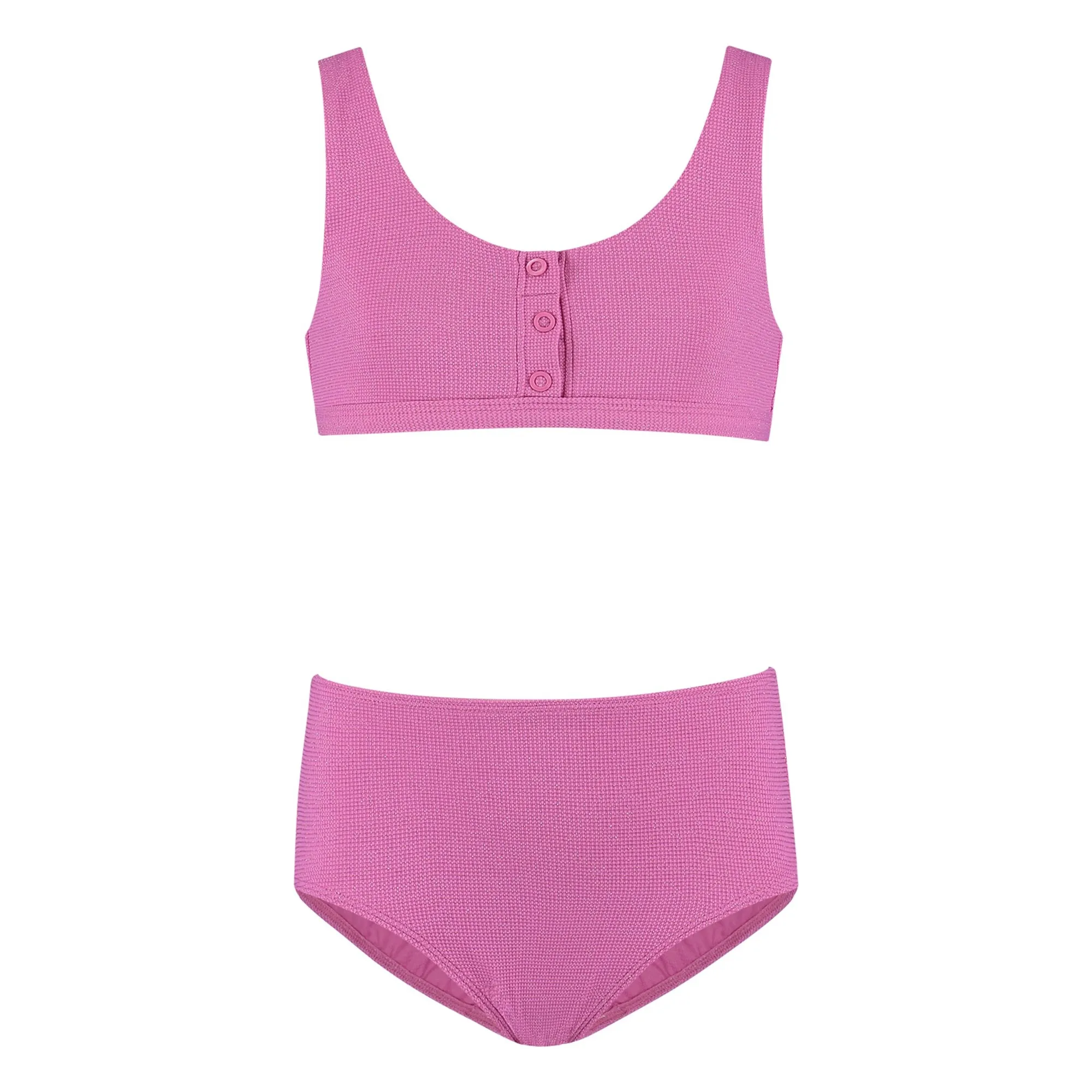 Beachlife Pink Lurex Recycled Fibers Buttoned Swimsuit